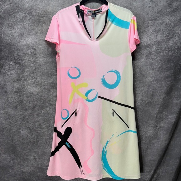 jamie sadock Dresses & Skirts - Jamie Sadock Pink Abstract Graphic Golf Dress Size M V-Neck Zip Pockets